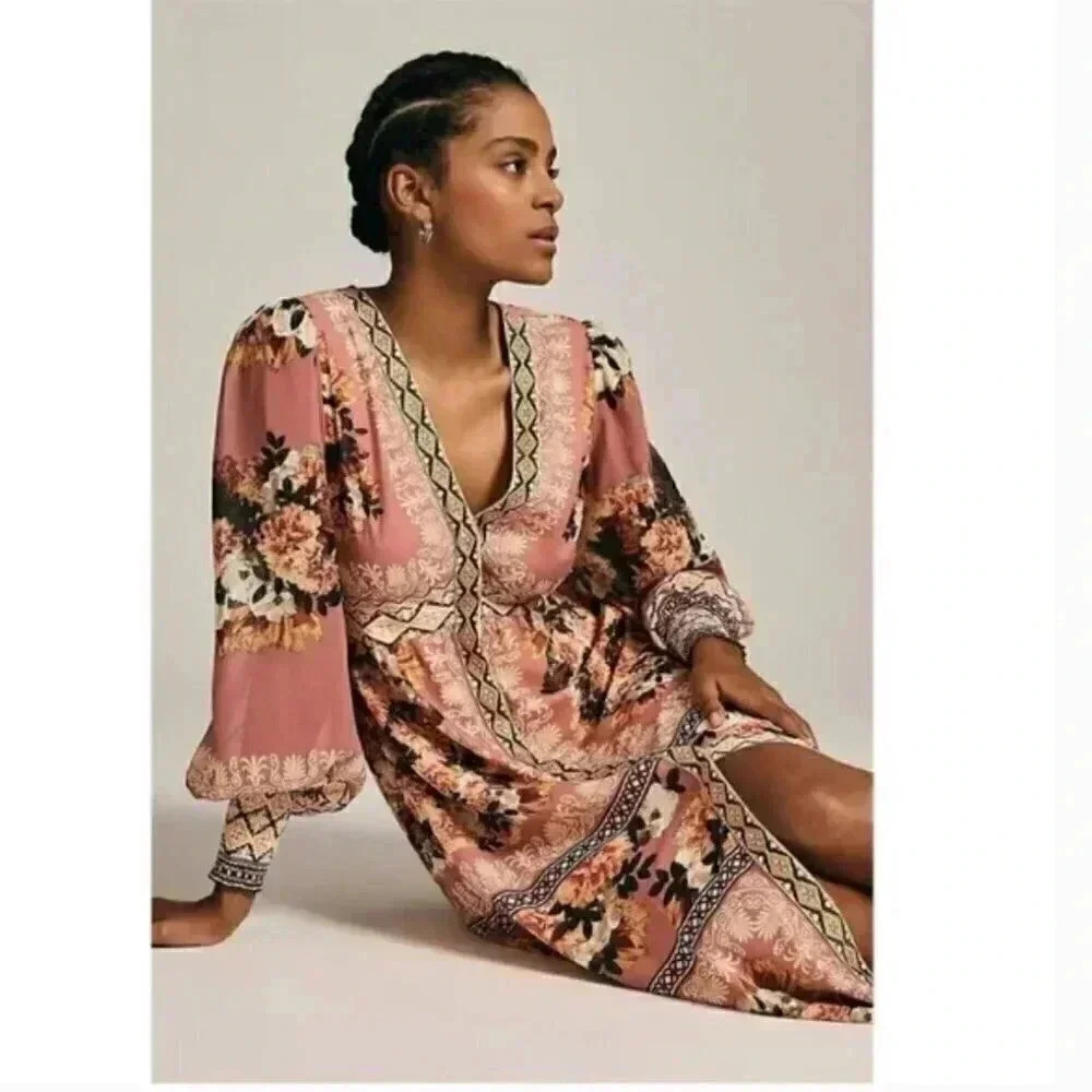 Anthropologie Pink Floral Patchwork Maxi Dress - Picture 3 of 10